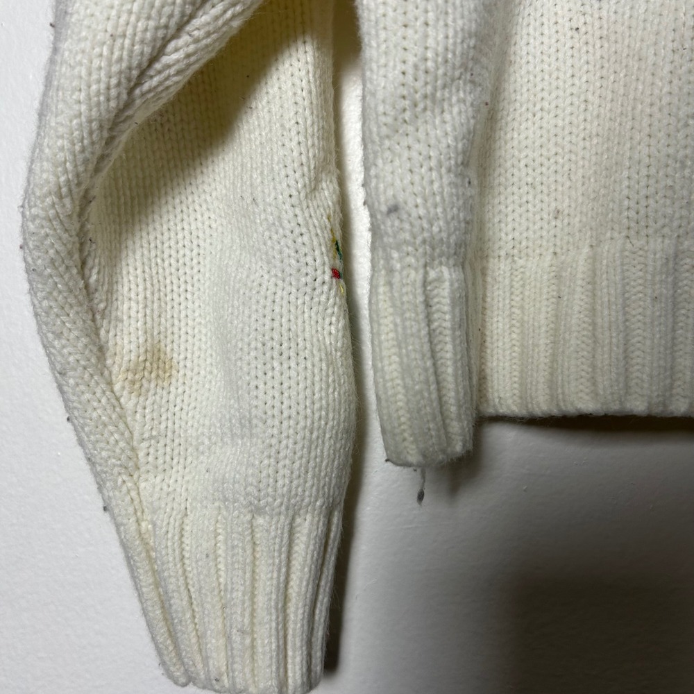 Floral Embroidered‎ Knit Sweater Cream Crewneck Long Sleeve - Picture 7 of 7